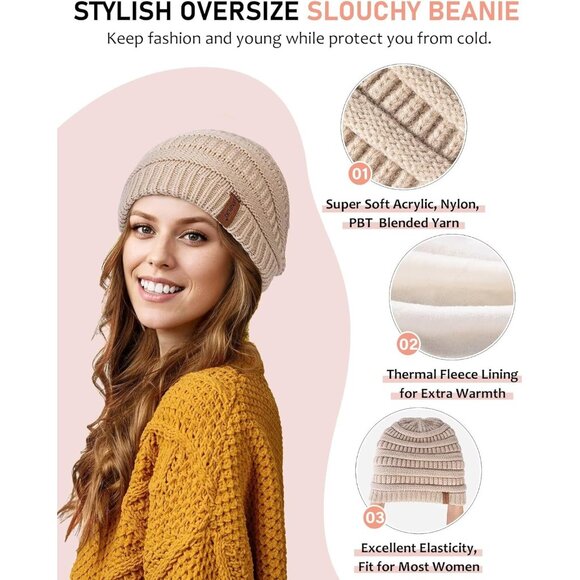 Women Winter Beanie Scarf Gloves Headband Set Knit Warm 4 Piece Gift White - Picture 4 of 7